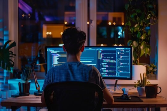 of a professional development programmer deeply focused on coding for a website and software