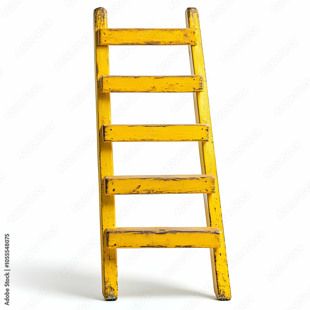 Poster simple yellow ladder standing vertically with distinct steps against a neutral background