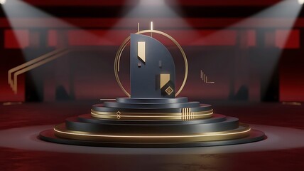 Obraz premium Elegant 3D Podium Display for Product Presentation, Minimalist 3D Podium Rendered Design for Branding Showcase, Modern 3D Podium Stage with Soft Lighting and Clean Aesthetics