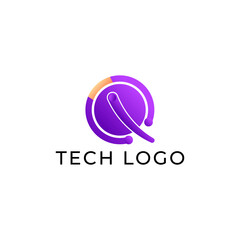 ILLUSTRATION LETTER Q CIRCLE GRADIENT PURPLE COLOR WITH DOT TECH LOGO ICON TEMPLATE SIMPLE DESIGN ELEMENT VECTOR