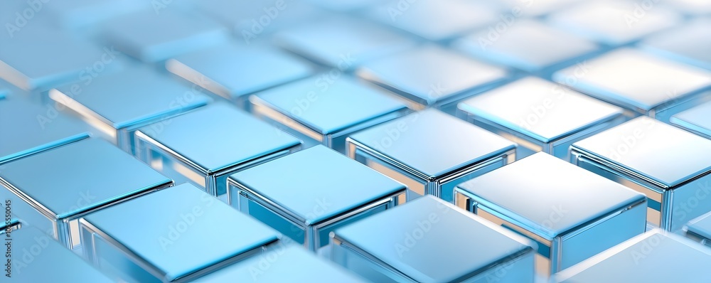 Poster avant-garde surrealist cube blocks with mirrored surfaces - futuristic metallic art elements for uni
