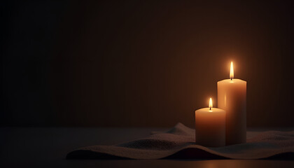 Two lit candles creating a warm ambiance in a dark setting for relaxation and reflection
