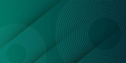Fototapeta premium Modern abstract dark green technology business background with circle shape for banner and wallpaper. High contrast dark green glossy stripes. Abstract tech graphic banner design. Vector corporate