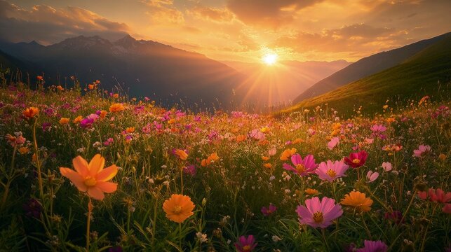Waterfalls at Valley of Flowers, Nanda Devi biosphere national park. It is a beautiful Trek in Uttarakhand. Amazing landscape, mountains, hills, foggy, misty, rain, monsoons, colorful flowers