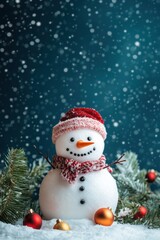 Fototapeta premium Cute snowman. Winter holiday theme.