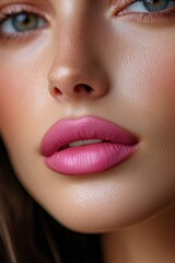 Fototapeta premium Woman's face with pink lipstick