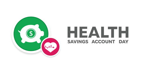 National Health Savings Account Day. Pig and heart. Great for cards, banners, posters, social media and more. White background.