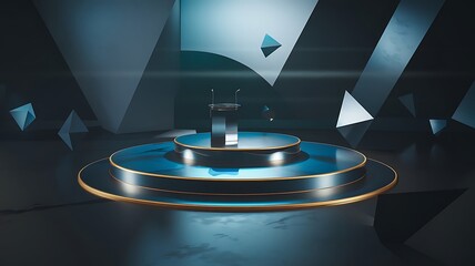 Elegant 3D Podium Display for Product Presentation, 
Minimalist 3D Podium Rendered Design for Branding Showcase,
Modern 3D Podium Stage with Soft Lighting and Clean Aesthetics