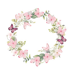 Fototapeta premium Floral Wreath Frame with Pink Flowers