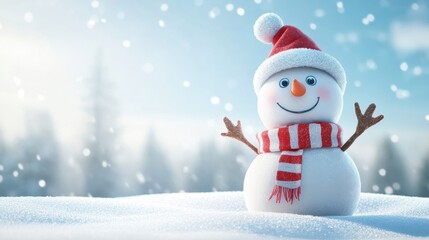 Obraz premium Cute snowman. Winter holiday theme.
