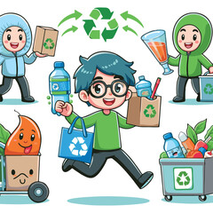 Eco-Friendly Character Illustration in Recycling Activities