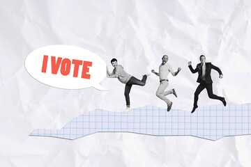 Creative collage picture voters election textbox message reply phrase cite businesspeople run go...