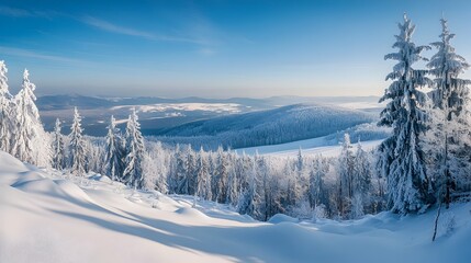 Majestic Snowy Mountain Range Under Clear Blue Winter Sky
