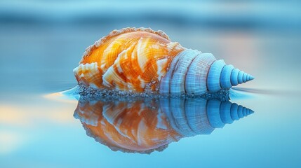 A Colorful Seashell Floating on a Calm Ocean Surface