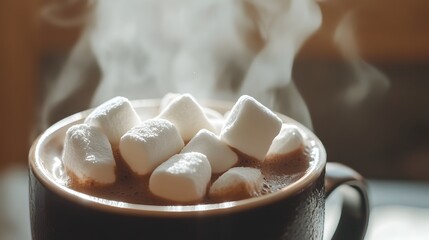 Steaming Mug of Cocoa with Decadent Marshmallows,a Perfect Winter Treat
