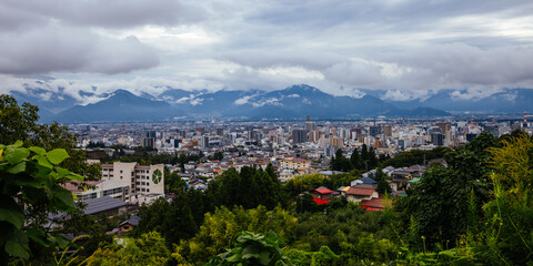 Aerial view over Nagano in Japan