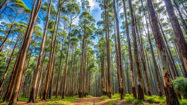 Eucalyptus forest featuring majestic karri tree at a tilted angle