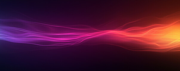 Naklejka premium Ultra-minimalistic abstract wallpaper with vibrant orange, pink, and purple gradient waves flowing across a dark background. Perfect for modern, stylish backgrounds and digital designs.