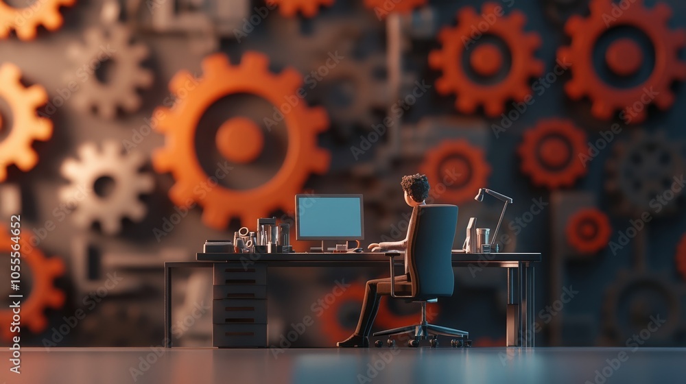 Poster A focused approach to modern productivity in a mechanical workspace with gears and technology
