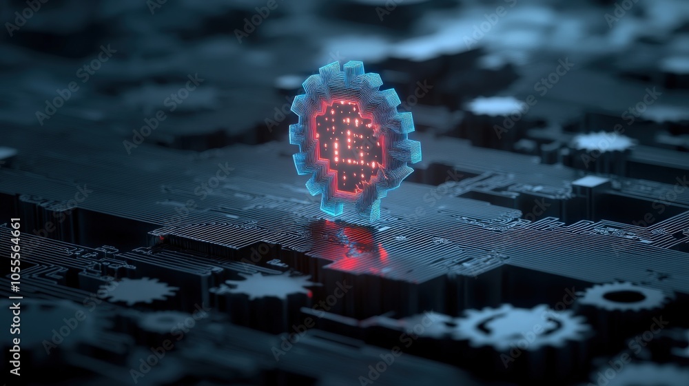 Poster Innovative technology representation with ai and circuitry in a digital landscape