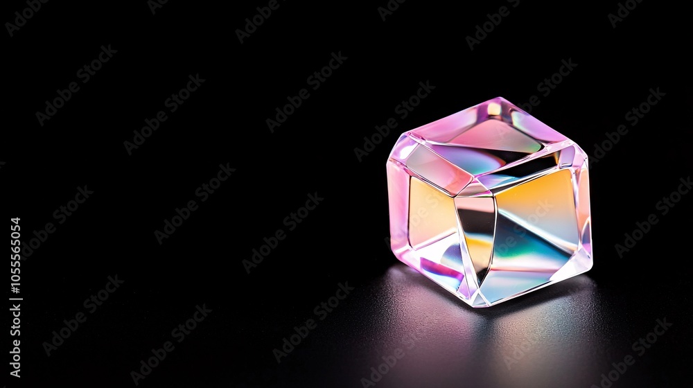 Poster multifaceted iridescent octahedron - cosmic holographic light reflected in geometric precision with 