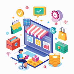 Fototapeta premium Ecommerce market shopping online vector illustration