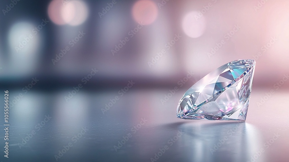 Poster iridescent diamond shape with holographic glow - futuristic metallic design with sharp facets and re