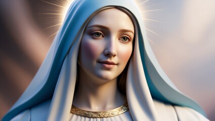 Our Lady of Grace A Close-Up of Serenity and Compassion in Celestial Blue and White