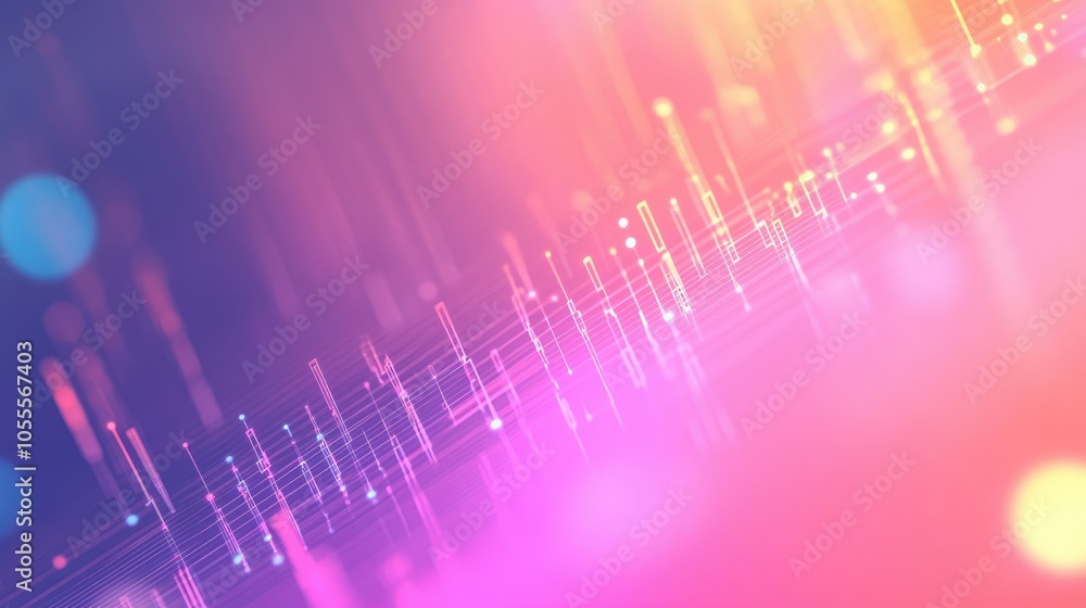 Poster Conceptual interface banner showing graphs and timeline icons on a gradient blurred background, data technology theme