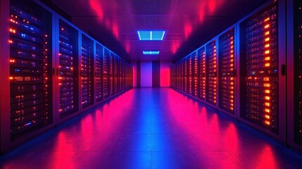 Server Room with Red and Blue Lighting