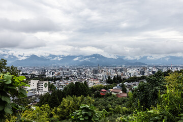 Aerial view over Nagano in Japan