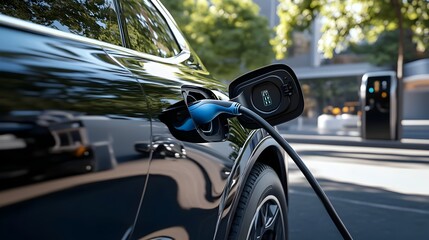 Naklejka premium Hydrogen-Powered Car Charging with Innovative Fuel Capsule Technology