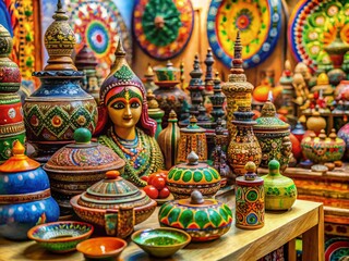 Fototapeta premium Vibrant Handicrafts and Traditional Artwork at a Cultural Exhibition Showcase