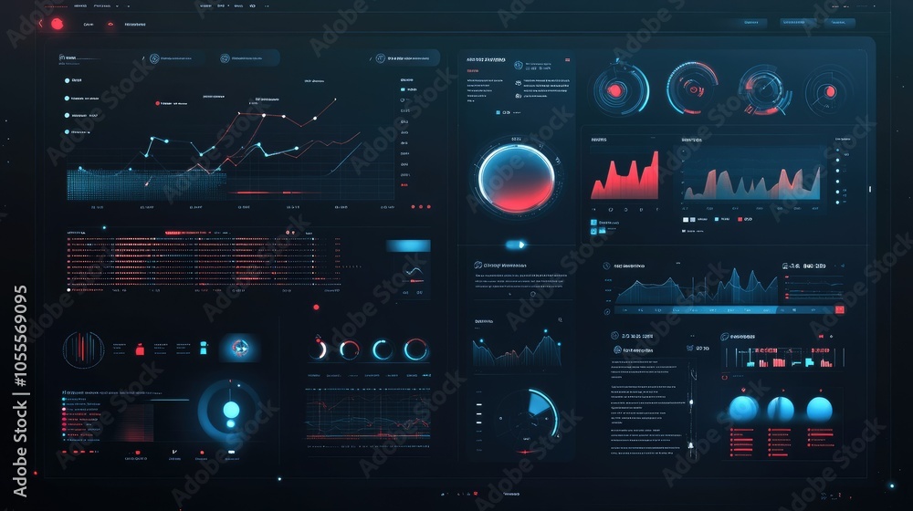 Aufkleber modern interface with statistical charts, icons, and timeline elements on a hazy background, ideal f