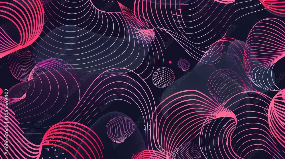 Poster abstract background with wavy lines and dots. illustration.