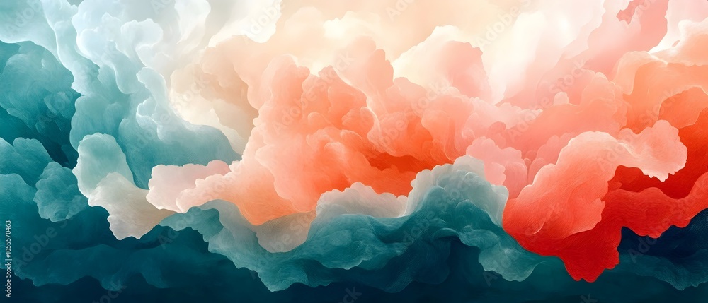 Poster abstract swirl of colorful cloud formations in soft pastel shades, creating a tranquil yet dynamic s