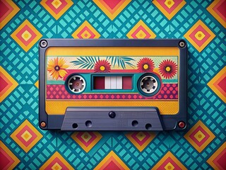 Vintage Audio Cassette Design with Nostalgic Patterns for Retro Aesthetic Appeal