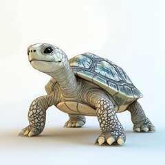 A cartoon turtle walking slowly on a white background.