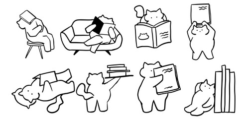 Cat x Book Set Illustration | Cute Minimalist Doodle Vector for Book and Pet-Themed Designs