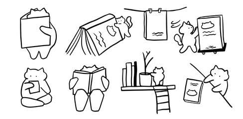 Cat x Book Set Illustration | Cute Minimalist Doodle Vector for Book and Pet-Themed Designs