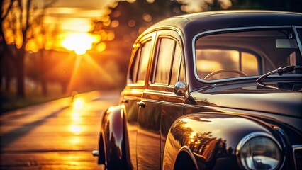 Fototapeta premium Vintage Car Reflection Photography with Sunlight Highlights - Classic Automotive Art