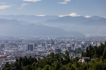 Aerial view over Nagano in Japan