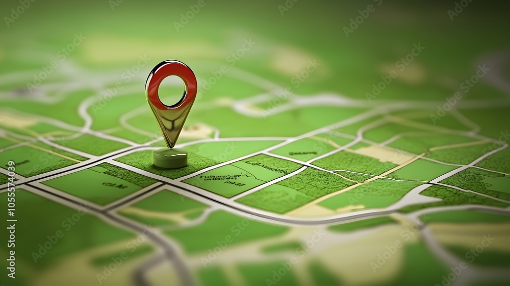 Aufkleber green map with navigation pointer indicating route for outdoor adventure