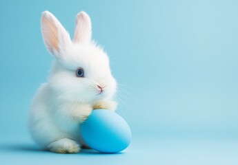 Fluffy Baby Bunny on Blue Easter Egg

