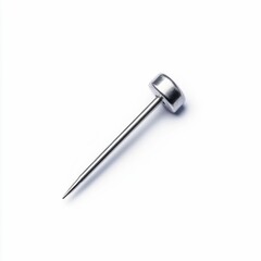 Close-Up of a Metal Push Pin on White Background