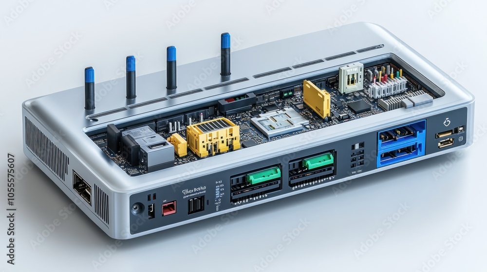 Poster open router with visible internal components and connections