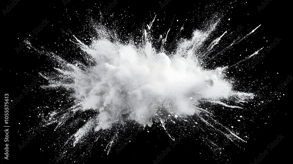 Poster white firework explosion with intricate spark details on black backdrop