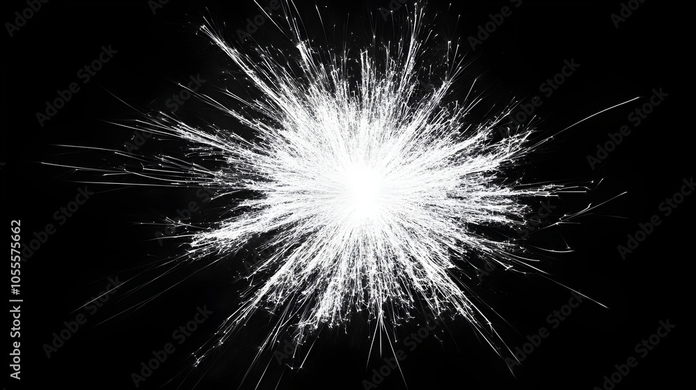 Poster mesmerizing white firework explosion with intricate spark details on dark background