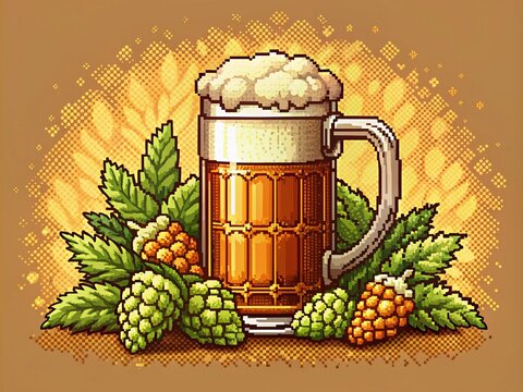 Vintage Pixel Art Beer Illustration for Retro Enthusiasts and Craft Beer Lovers