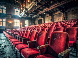 Fototapeta premium Vintage Red Chairs in an Empty Auditorium Awaiting an Event